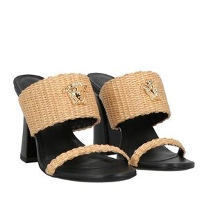 Versace Black and Tan Woven Heels